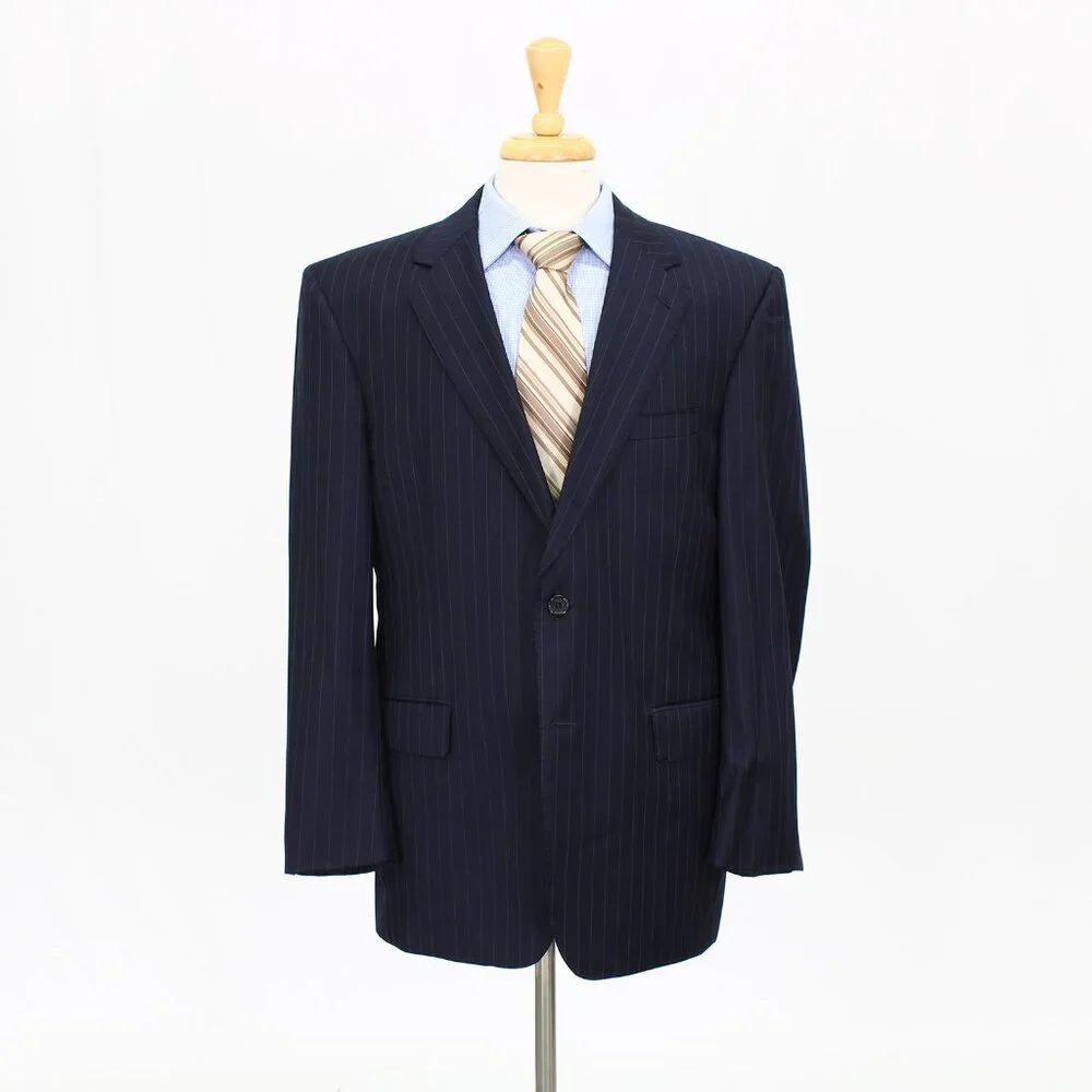 Jos. A. Bank 42R 36x31 Navy Striped Wool 2-Button Full Suit R437 - Picture 6 of 15